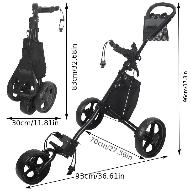Faltbarer 3 Rad Golf Trolley aus Aluminium in Schwarz