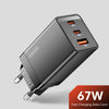 67W Schnellladegerät mit USB-C- und USB-A-Anschlüssen für schnelles und effizientes Laden mehrerer Geräte