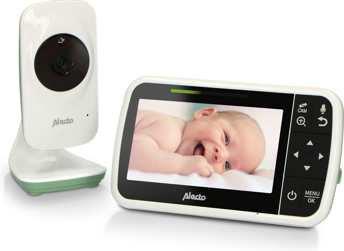 Alecto Video-Babyphone in Weiß mit Kamera und großem Farbdisplay zur einfachen Überwachung des Babys.