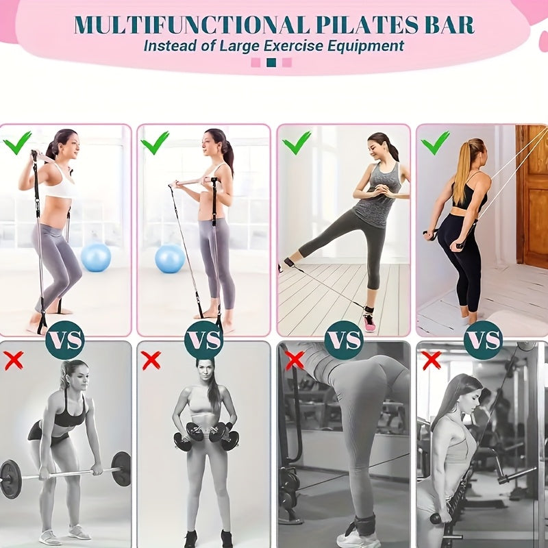 14 teiliges Pilates Stick Fitness Set mit Widerstandsbändern in Pink