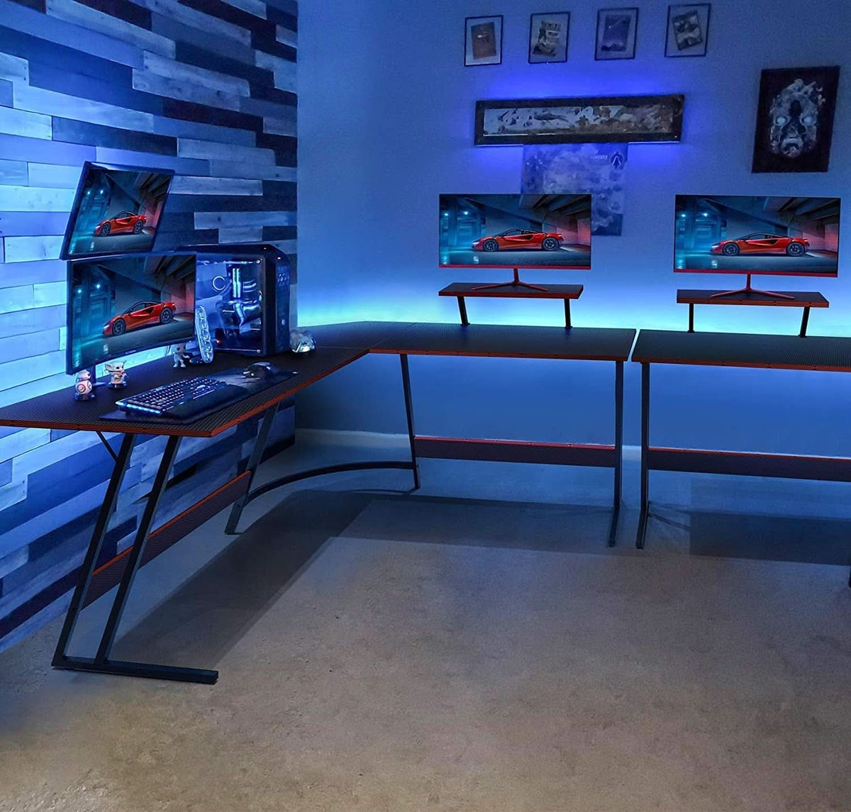 Homall L Gaming Schreibtisch mit Monitoraufsatz in Schwarz