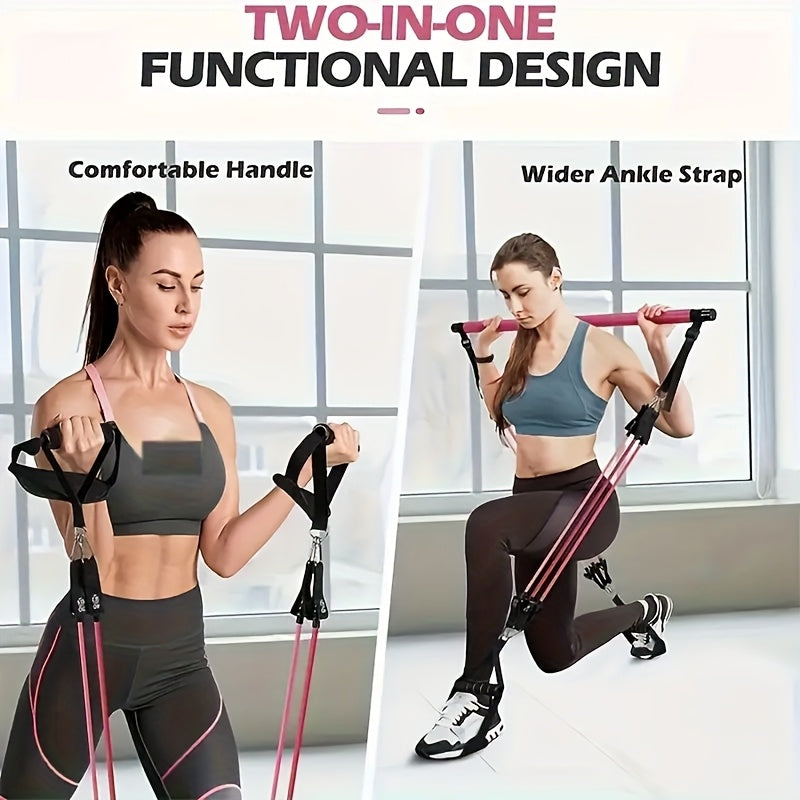 14 teiliges Pilates Stick Fitness Set mit Widerstandsbändern in Pink