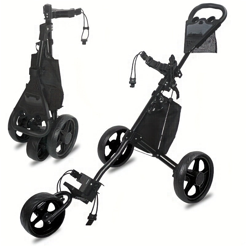 Faltbarer 3 Rad Golf Trolley aus Aluminium in Schwarz