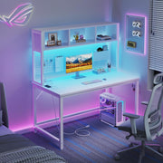 47 Zoll Schreibtisch mit LED, Steckdosen und Pegboard in Weiß