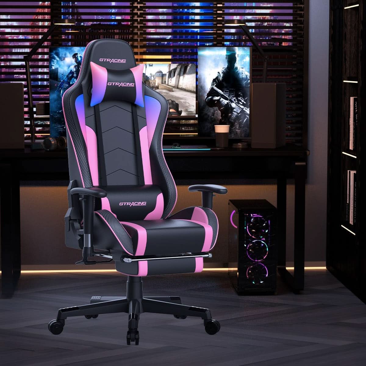 Ergonomischer Gaming Stuhl mit Bluetooth Lautsprechern und Fußstütze