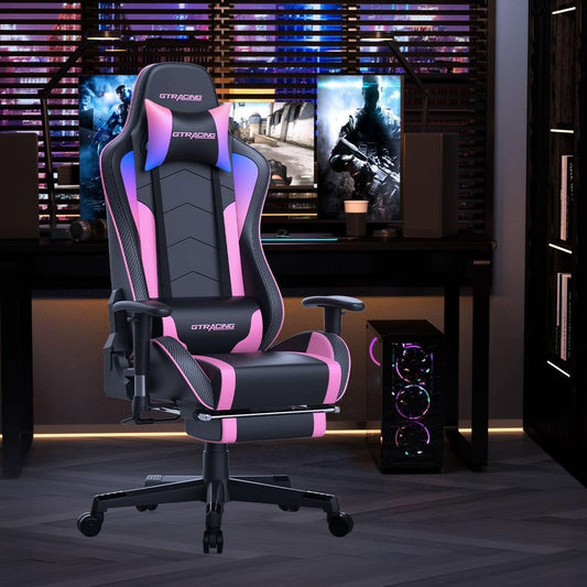Ergonomischer Gaming Stuhl mit Bluetooth Lautsprechern und Fußstütze
