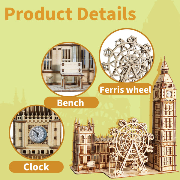 TimeCraft Big Ben 3D Holzpuzzle – DIY Modell mit Uhrfunktion