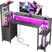 48 Zoll Gaming Schreibtisch mit RGB LED, Steckdosen und Stauraum