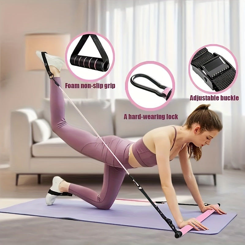 14 teiliges Pilates Stick Fitness Set mit Widerstandsbändern in Pink