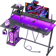 40 Zoll Gaming Schreibtisch in L Form mit RGB LED und Steckdosen