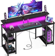 55 Zoll Gaming Schreibtisch mit LED, Monitoraufsatz und PC Ablage