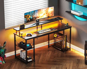 55 Zoll Gaming Schreibtisch mit LED, Monitoraufsatz und PC Ablage
