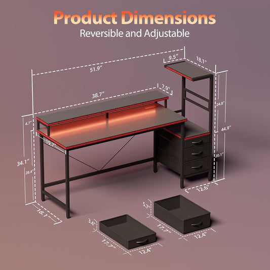 Multifunktionaler Gaming Schreibtisch mit LED Beleuchtung und Stauraum