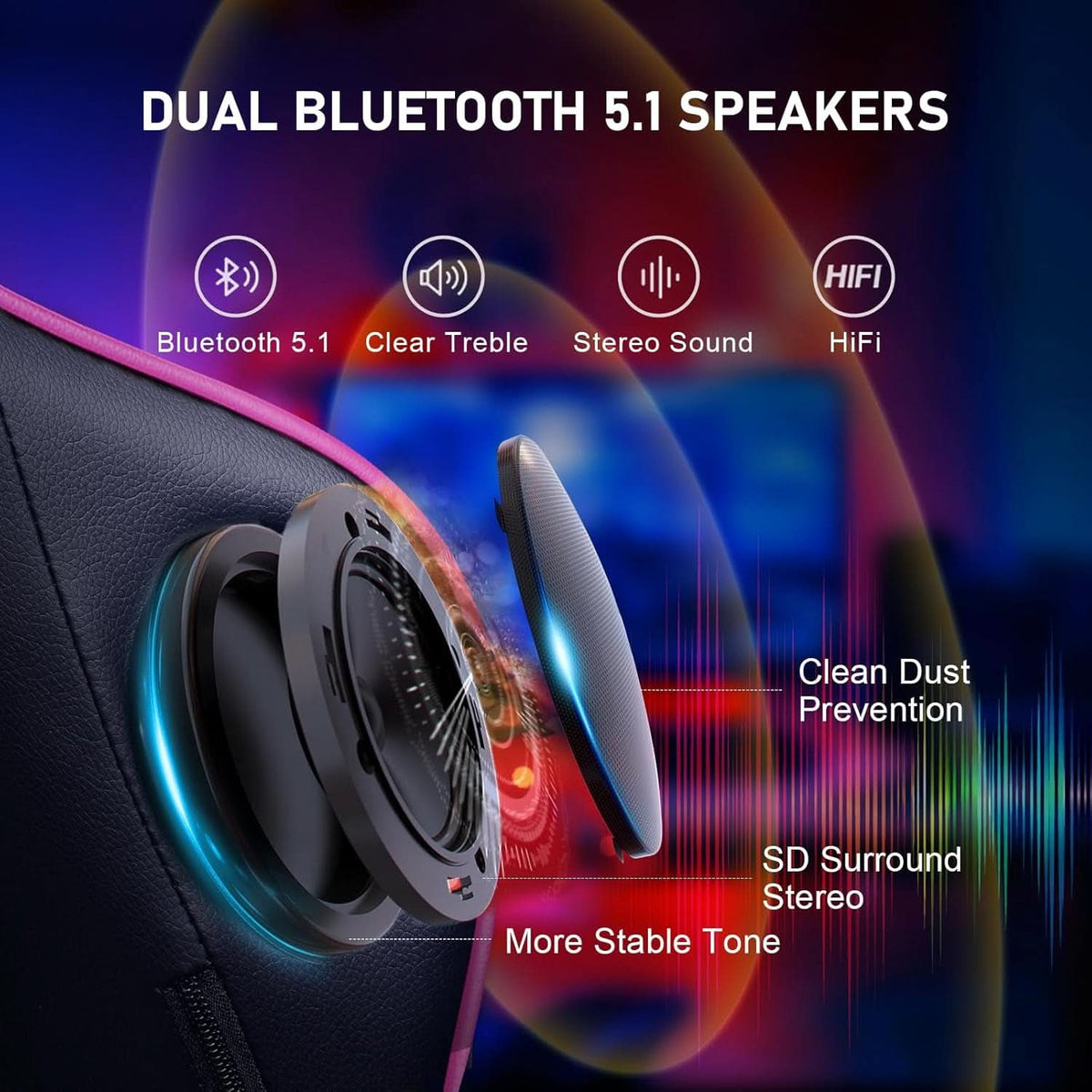 Ergonomischer Gaming Stuhl mit Bluetooth Lautsprechern und Fußstütze
