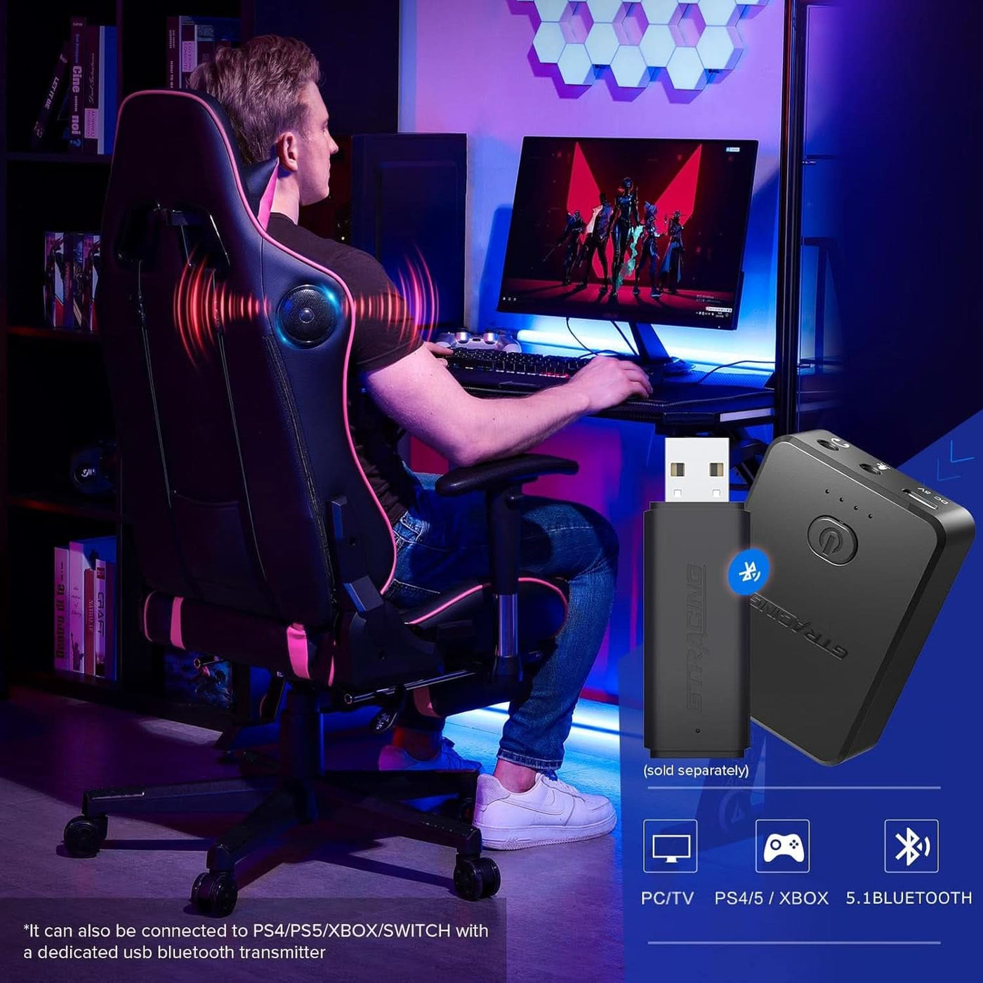 Ergonomischer Gaming Stuhl mit Bluetooth Lautsprechern und Fußstütze