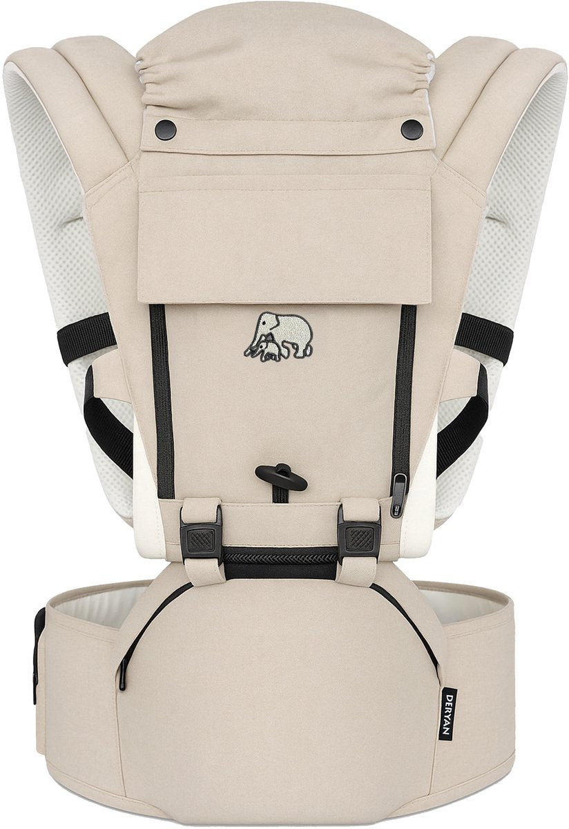 Deryan Pack ergonomische Babytrage mit Hüftgurt und Aufbewahrungsfächern