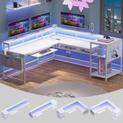 96 Zoll L Gaming Schreibtisch für 2 Personen mit LED und Steckdosen