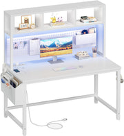 47 Zoll Schreibtisch mit LED, Steckdosen und Pegboard in Weiß