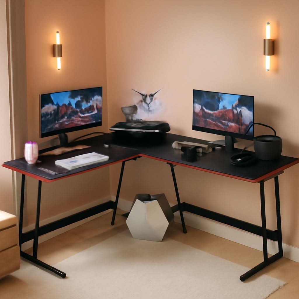 Homall L Gaming Schreibtisch mit Monitoraufsatz in Schwarz