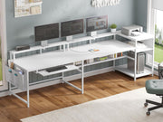 96 Zoll L Gaming Schreibtisch für 2 Personen mit LED und Steckdosen