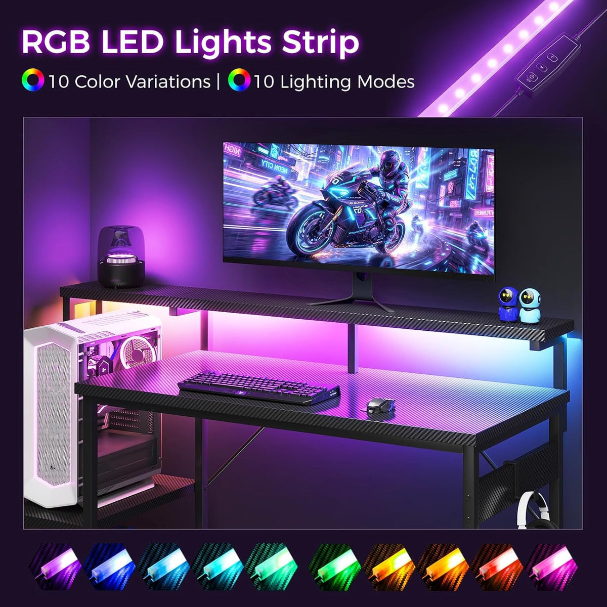 55 Inch Gaming Desk With LED Lights-3
