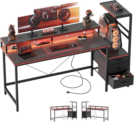 Multifunktionaler Gaming Schreibtisch mit LED Beleuchtung und Stauraum