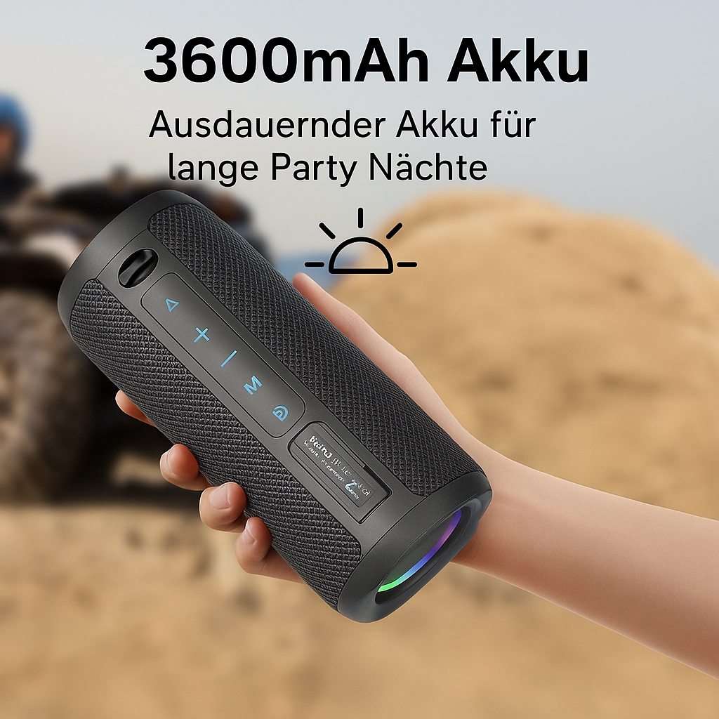 Wasserdichter Bluetooth Lautsprecher mit 20 W, Bass Boost und RGB Licht