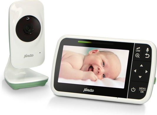Alecto Video-Babyphone in Weiß mit Kamera und großem Farbdisplay zur einfachen Überwachung des Babys.