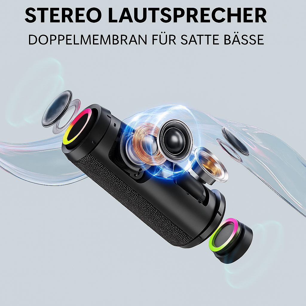 Wasserdichter Bluetooth Lautsprecher mit 20 W, Bass Boost und RGB Licht