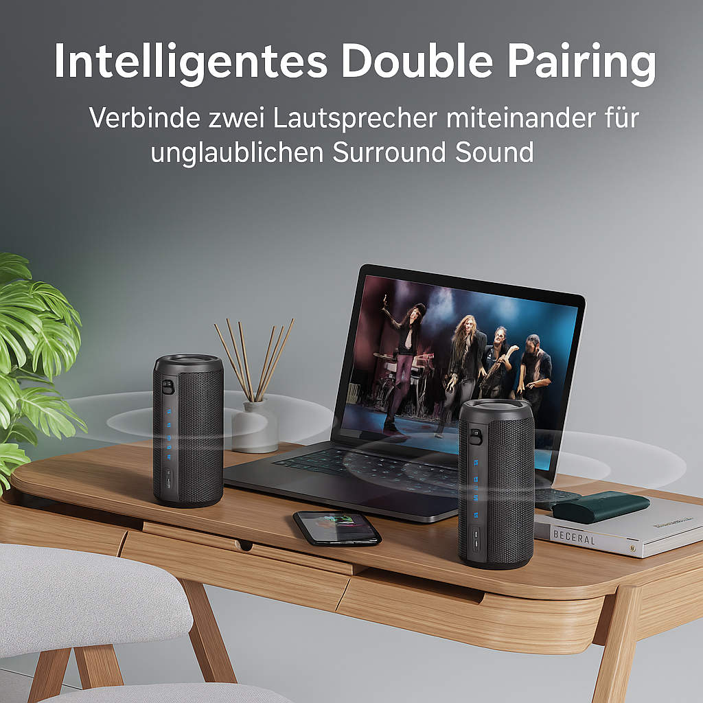 Wasserdichter Bluetooth Lautsprecher mit 20 W, Bass Boost und RGB Licht