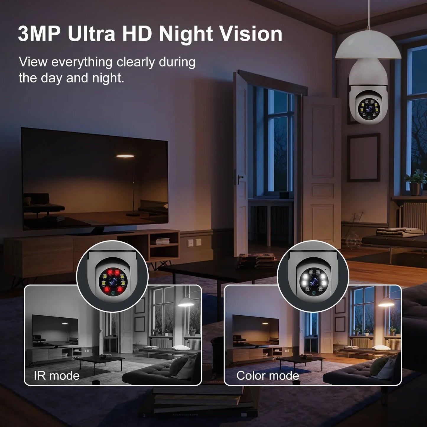 NNEOBA E27 WLAN Glühbirnenkamera mit 3 MP und Auto Tracking