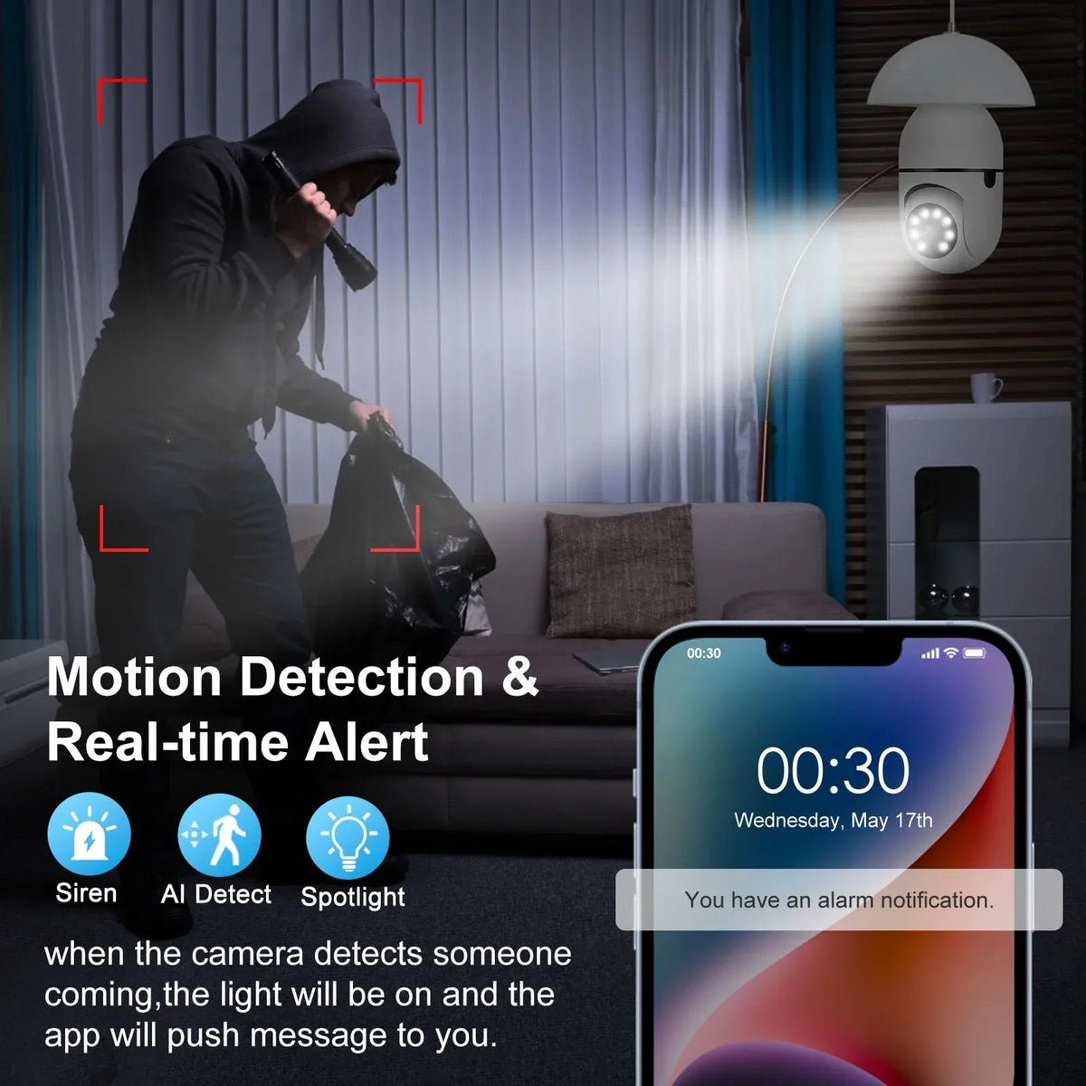 NNEOBA E27 WLAN Glühbirnenkamera mit 3 MP und Auto Tracking