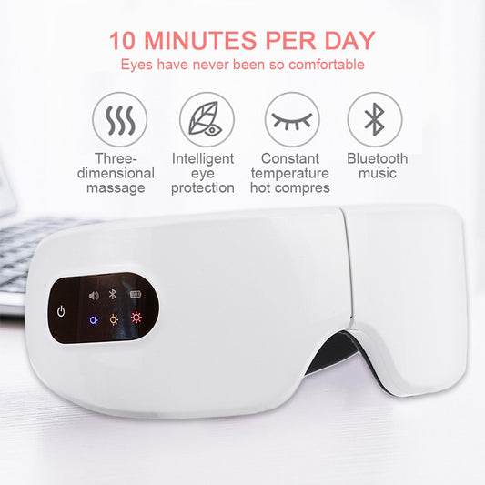Elektrisches Augenmassagegerät mit Wärmefunktion, 3D-Massage und Bluetooth-Musik für entspannte Augen.