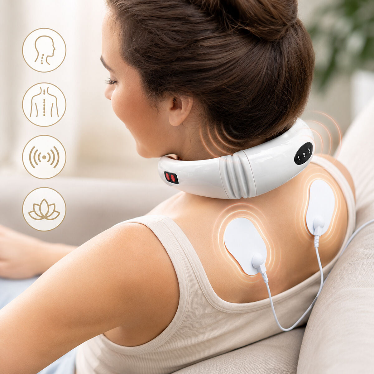 Kabelloses Nackenmassagegerät mit Wärmefunktion für eine komfortable Massage von Nacken und Schulterbereich.