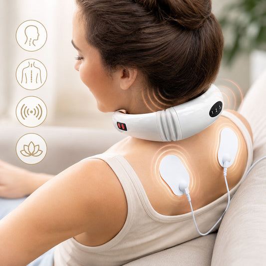 Kabelloses Nackenmassagegerät mit Wärmefunktion für eine komfortable Massage von Nacken und Schulterbereich.