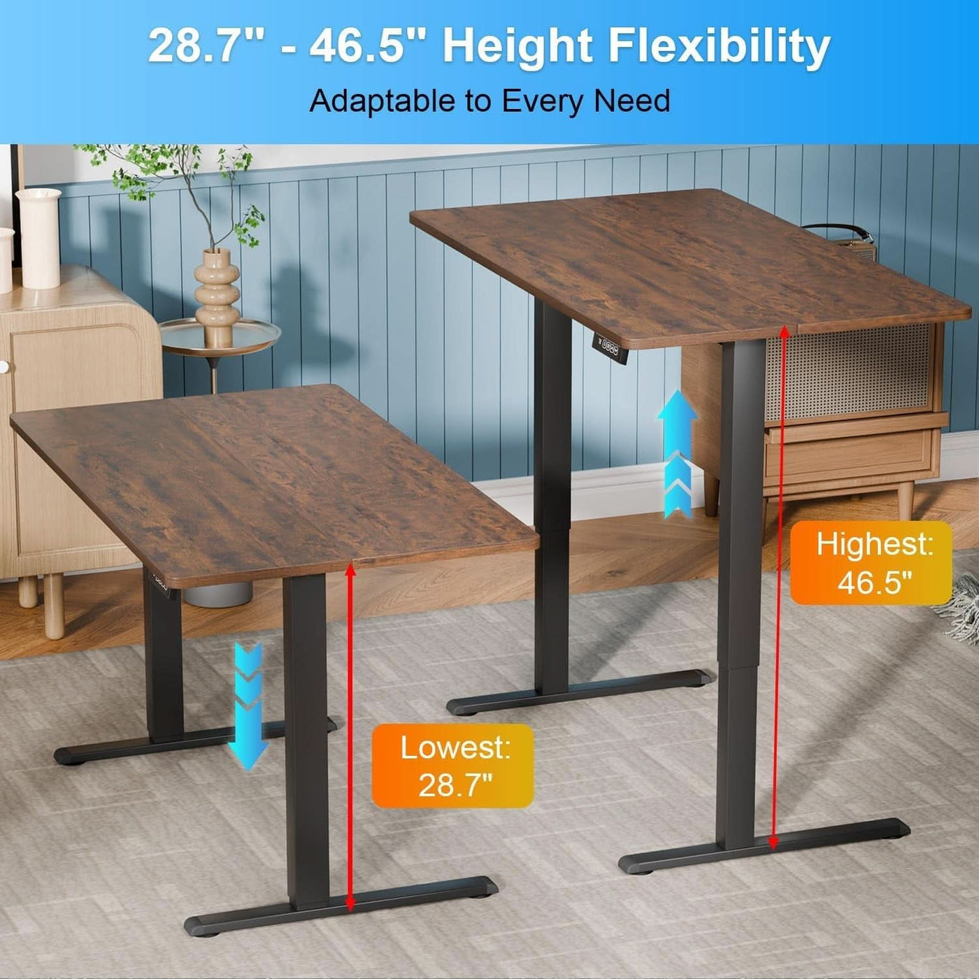 Elektrisch höhenverstellbarer Schreibtisch mit großer Arbeitsfläche für Gaming, Büro und ergonomisches Arbeiten.