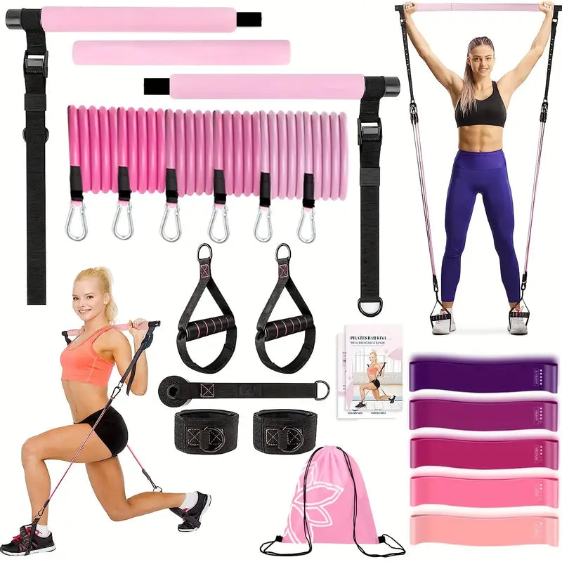 21 teiliges Pilates Bar Set mit Widerstandsbändern bis 180 lbs