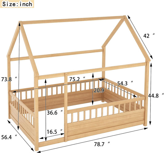 Montessori Hausbett aus Holz mit Rausfallschutz in Twin oder Full