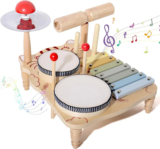 Montessori Musikinstrumente aus Holz mit Xylophon und Trommel