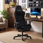 Chaise Gaming Ergonomique Massante et Coussin Lombaire Chauffant, Fauteuil Gaming Inclinable en Lin, Accoudoirs 3D, Noir