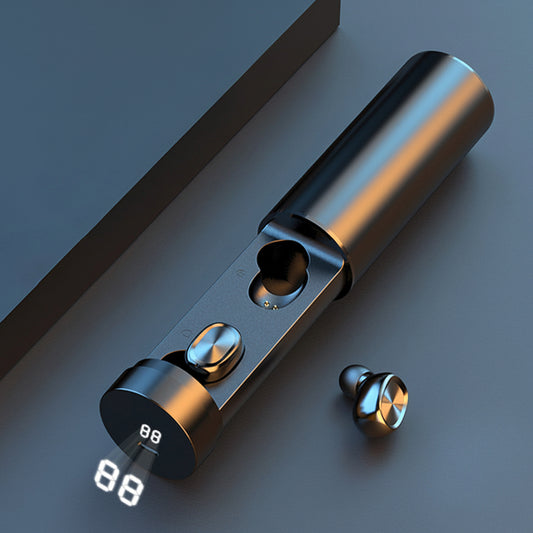Kabellose Bluetooth In-Ear-Kopfhörer mit kompaktem Ladecase und digitaler Akkuanzeige für unterwegs.