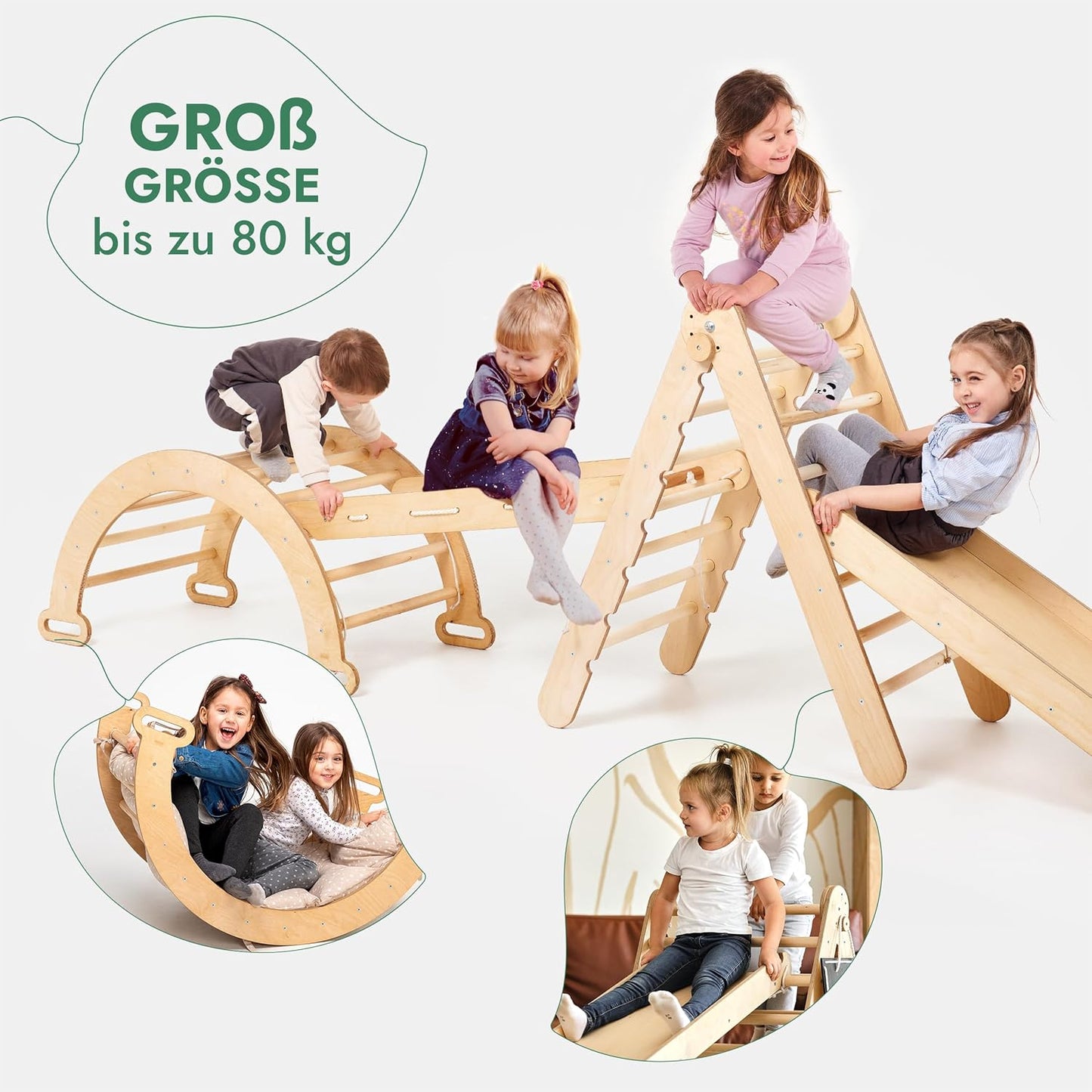 5 in 1 Montessori Kletterset mit Rutsche, Bogen, Netz und Kissen, Gebraucht wie neu
