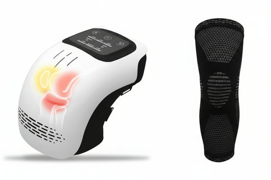 Elektrisches Knie-Massagegerät mit Wärmefunktion, Touch-Bedienung und verstellbaren Gurten für komfortable Anwendung.