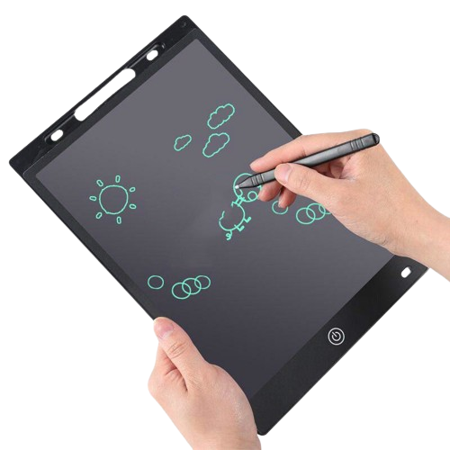 Schwarzes LCD Schreibtablet mit Zeichenstift zum Malen, Schreiben und kreativen Zeichnen für Kinder und unterwegs.