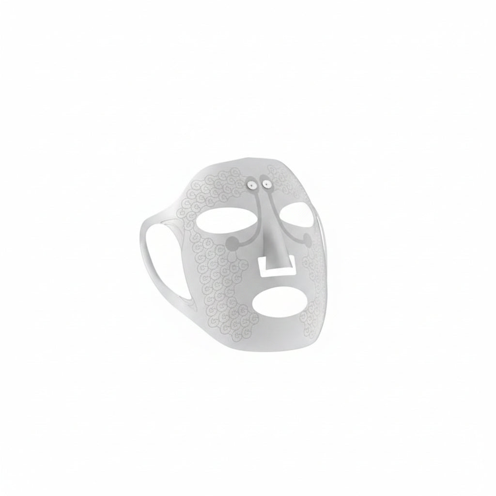 LED-Gesichtsmaske für Lichttherapie und Hautpflege mit Aussparungen für Augen, Nase und Mund.