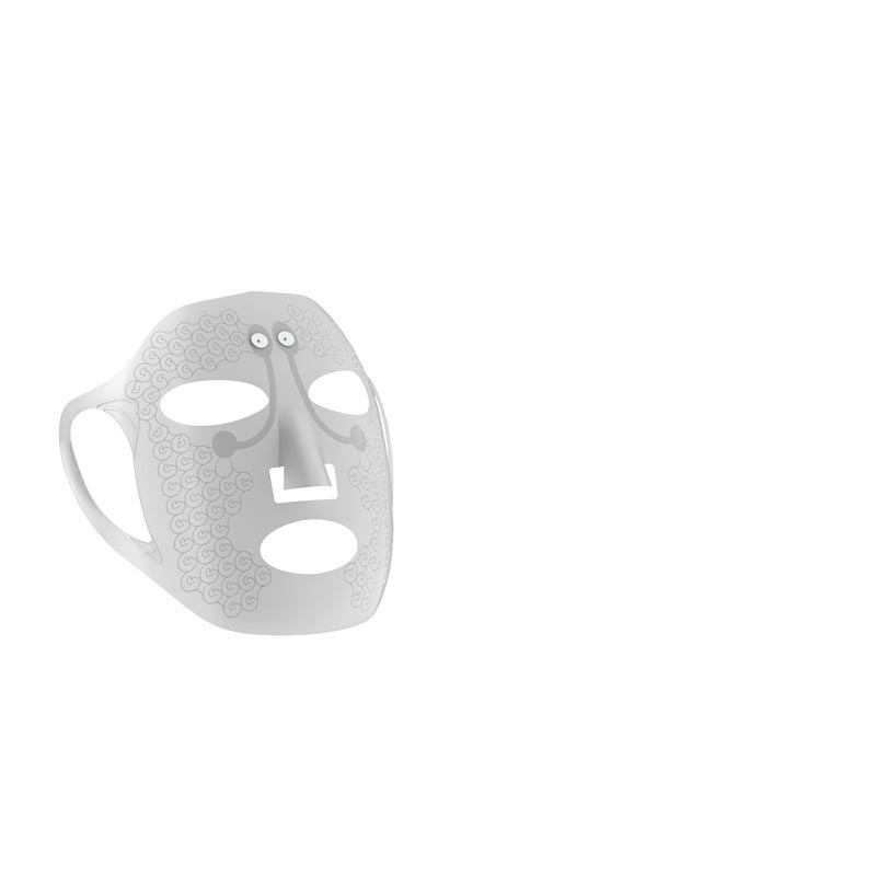 LED-Gesichtsmaske für Lichttherapie und Hautpflege mit Aussparungen für Augen, Nase und Mund.