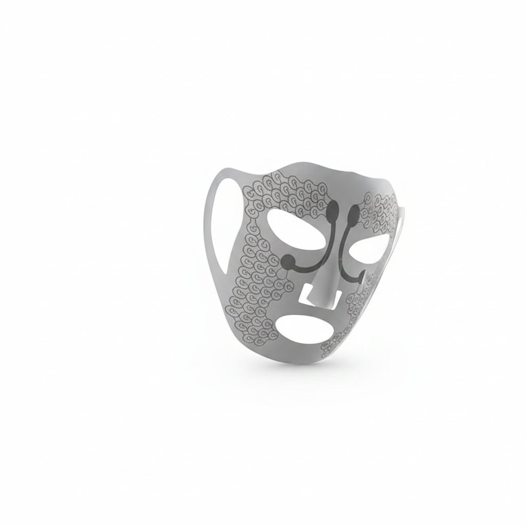 LED-Gesichtsmaske für Lichttherapie und Hautpflege mit Aussparungen für Augen, Nase und Mund.