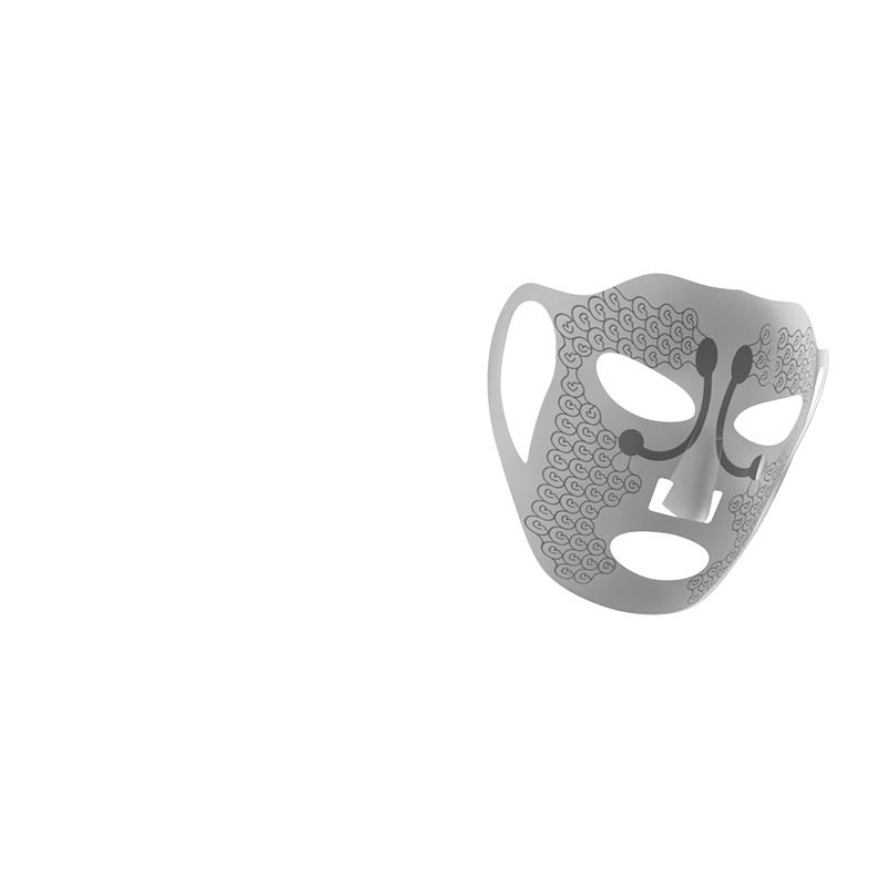 LED-Gesichtsmaske für Lichttherapie und Hautpflege mit Aussparungen für Augen, Nase und Mund.