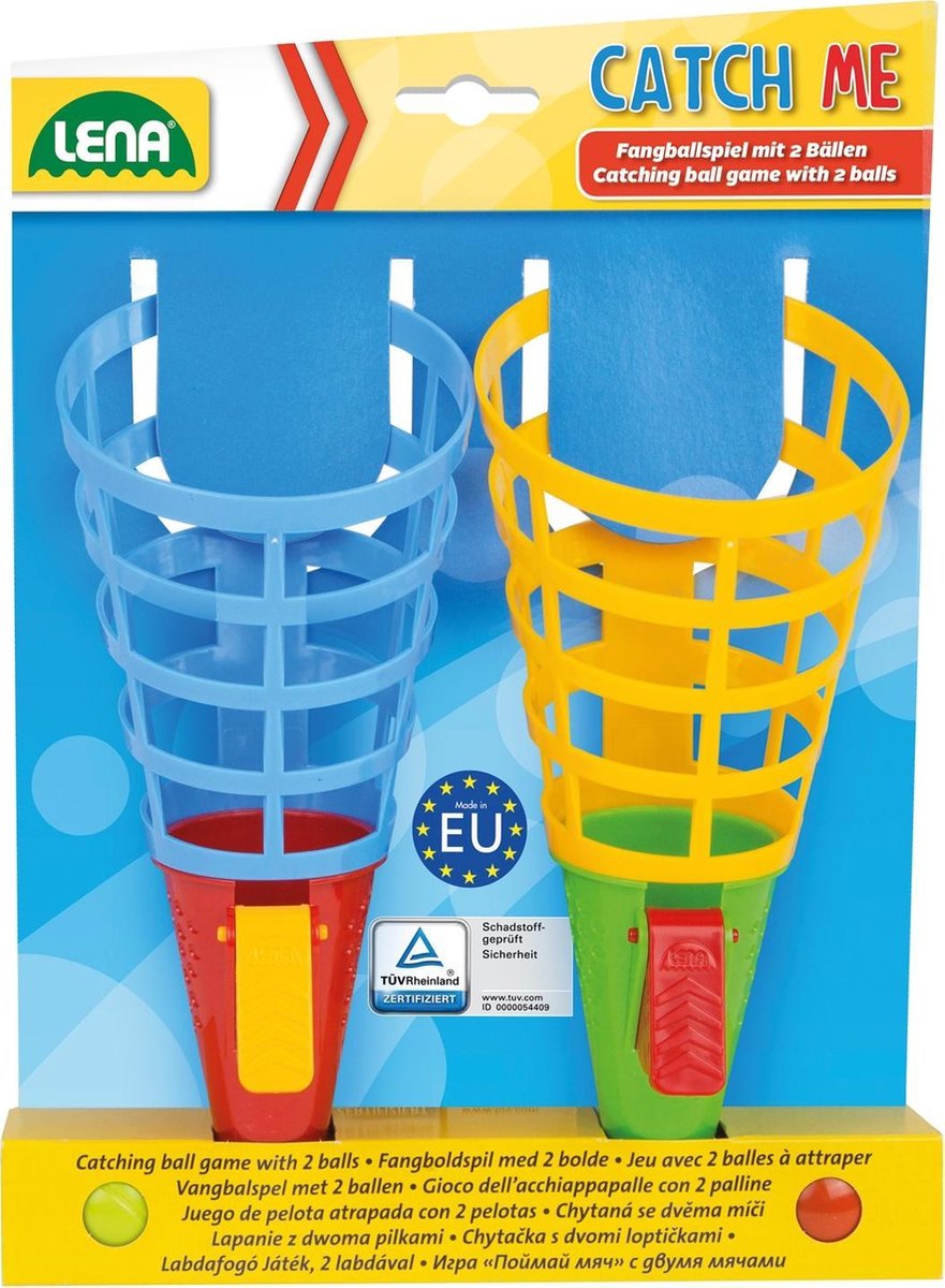 Lena Catch Me Fangballspiel für Kinder mit zwei bunten Fangbechern und zwei Bällen für aktiven Spielspaß.