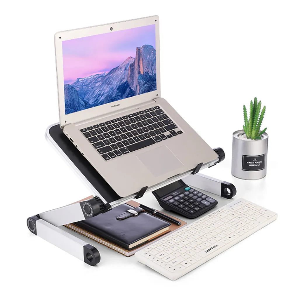 Verstellbarer roter Laptop-Tisch fürs Bett und Sofa mit klappbaren Beinen und praktischer Mausablage.